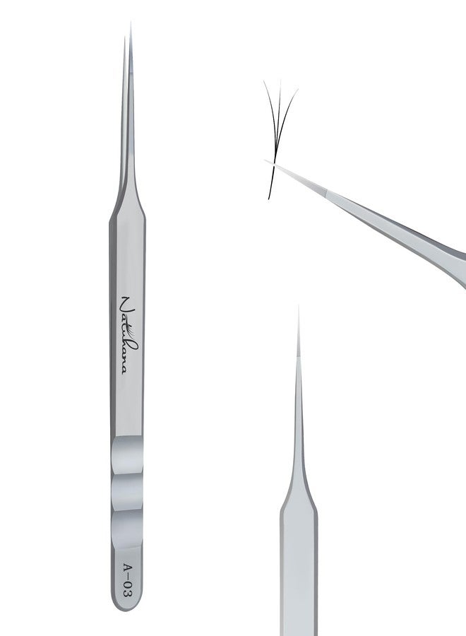 Natuhana High Precision Lash Tweezers for Individual and Volume Eyelash Extensions Premium Stainless Steel Straight Fiber Tip Professional Isolation Tweezer - Image 1